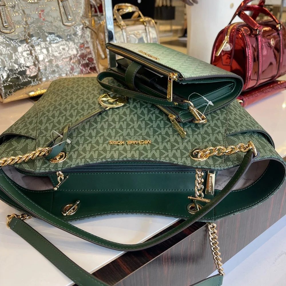 MICHAEL KORS JST Lg Chain Shoulder Tote & Double Zip Wristlet Wallet 
Moss 
NWT - Picture 10 of 16